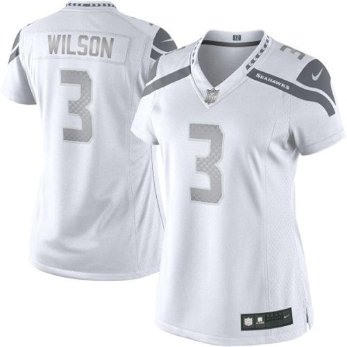 Women's Elite Russell Wilson Nike Jersey White - #3 Platinum NFL Seattle Seahawks